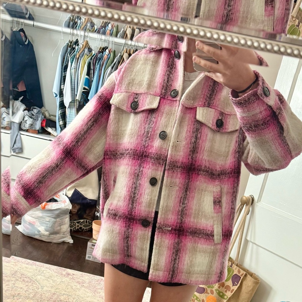 Zara Plaid Pink Women's Jacket - Picture 1 of 2